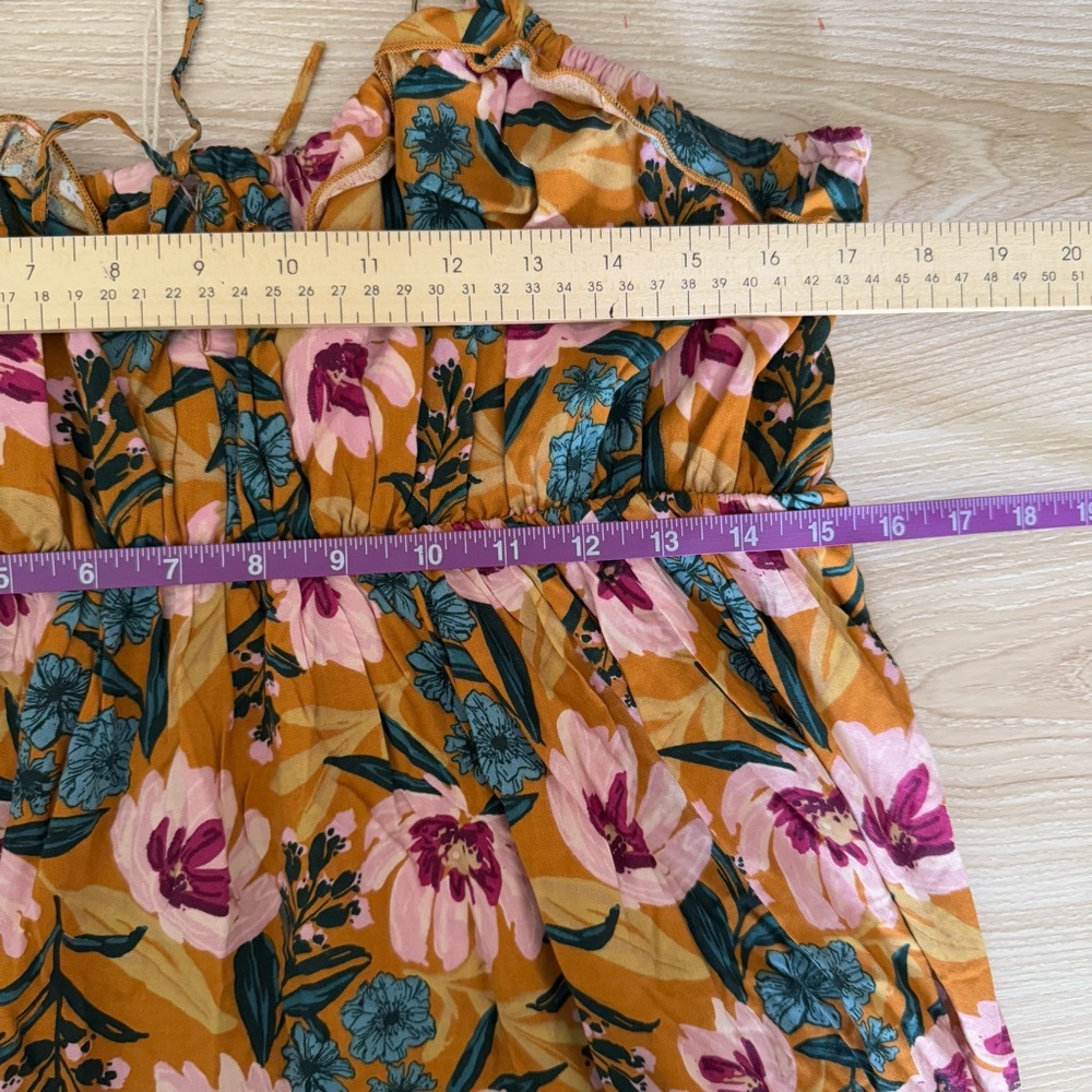 Natural Life XL NEW Floral Mini Dress Yellow Pink Boho Cottage Elastic Waist - Picture 9 of 10